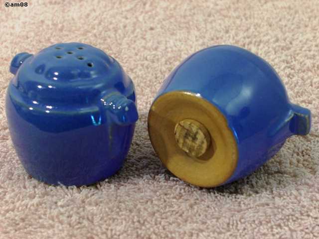 Early barells shakers glazed royal blue. 